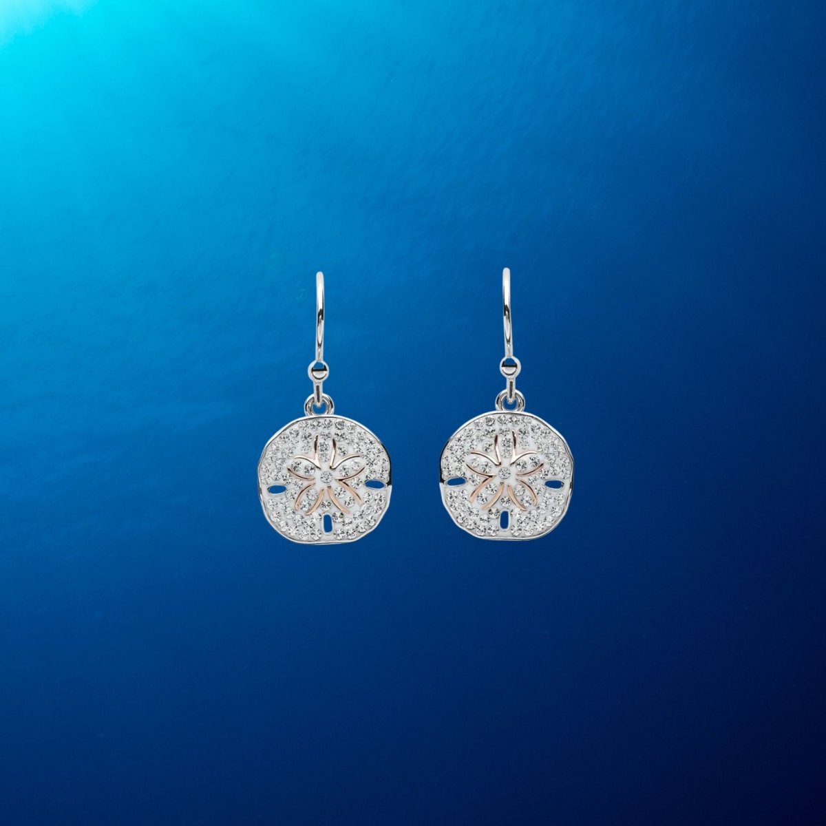 Sterling Silver Sand Dollar Drop Earrings with Clear Crystals - The Celtic Gift Store - Jewelry