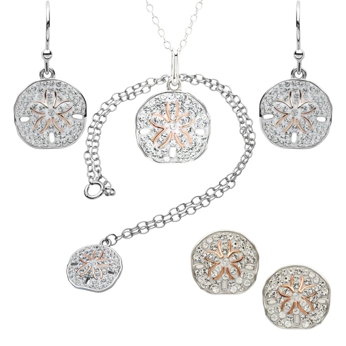 Sterling Silver Sand Dollar Mini Necklace with Clear Crystals - The Celtic Gift Store - Jewelry