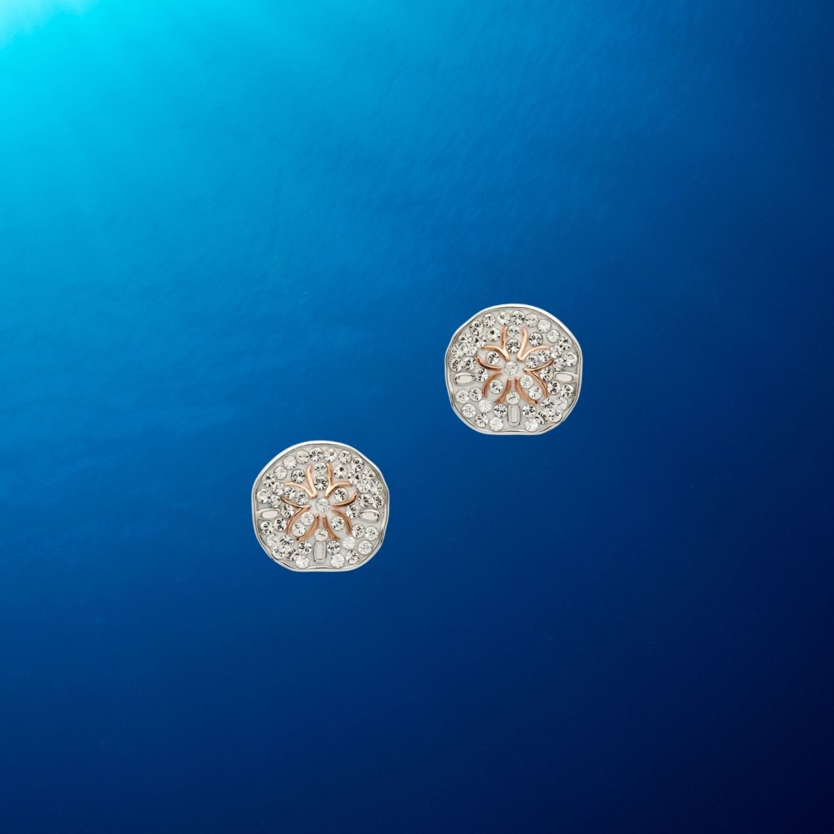 Sterling Silver Sand Dollar Stud Earrings with Clear Crystals - The Celtic Gift Store - Jewelry
