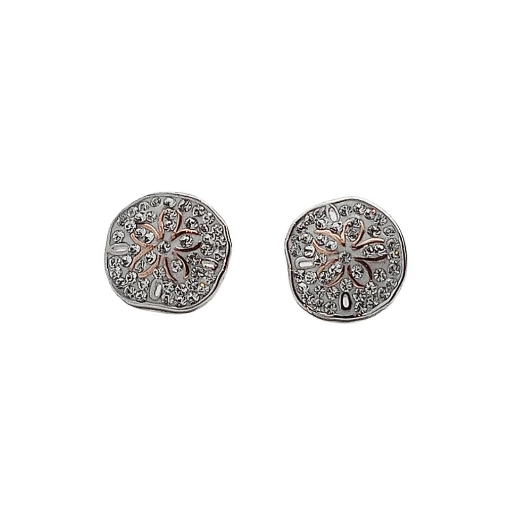 Sterling Silver Sand Dollar Stud Earrings with Clear Crystals