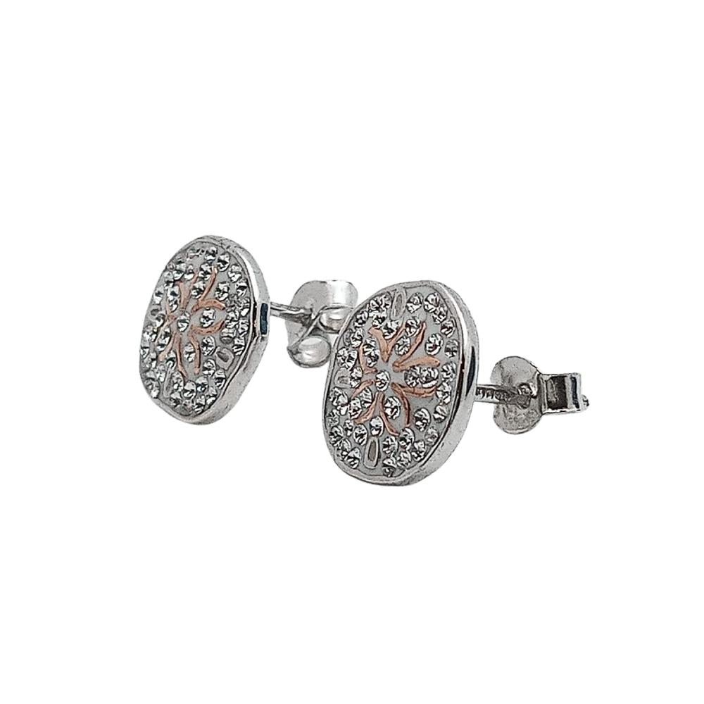 Sterling Silver Sand Dollar Stud Earrings with Clear Crystals