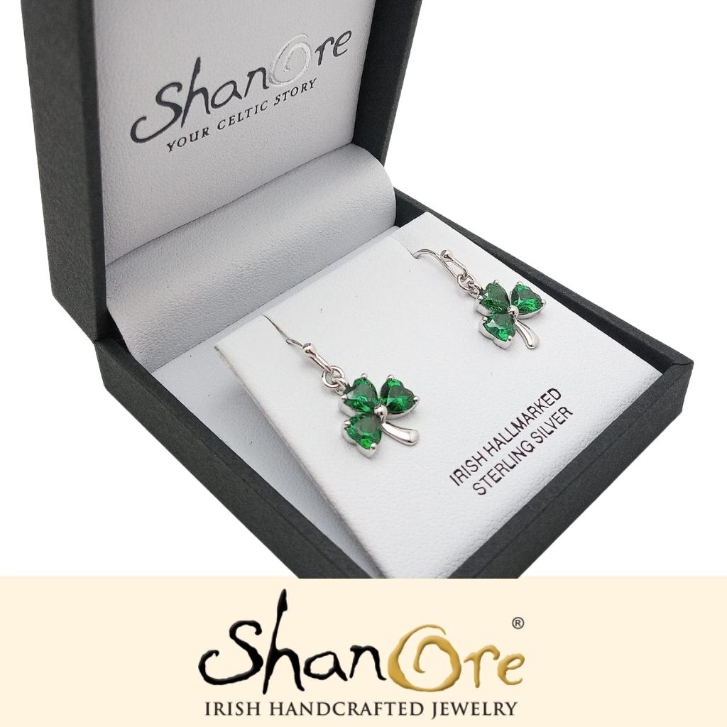 Sterling Silver Shamrock Stone Set Earrings