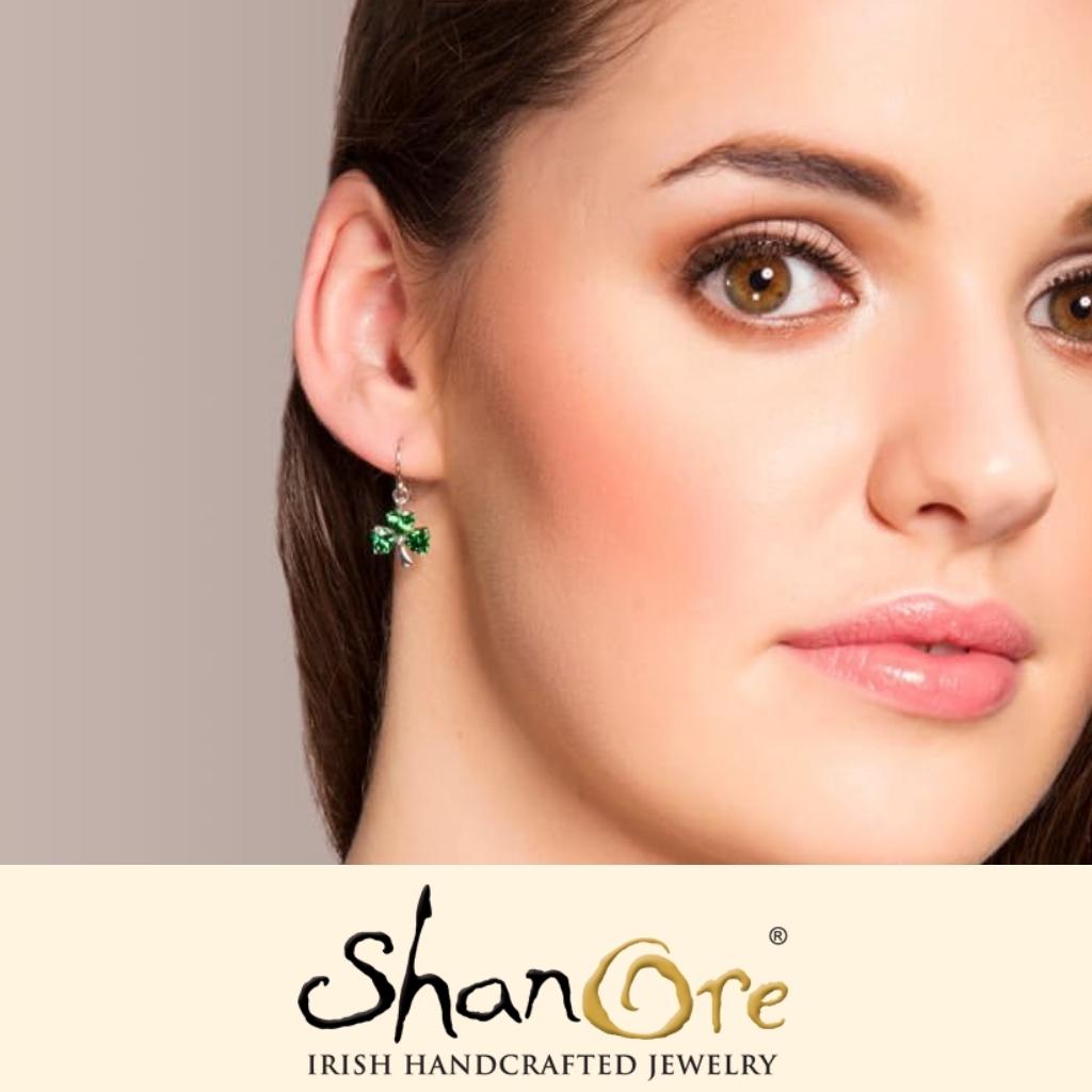 Sterling Silver Shamrock Stone Set Earrings
