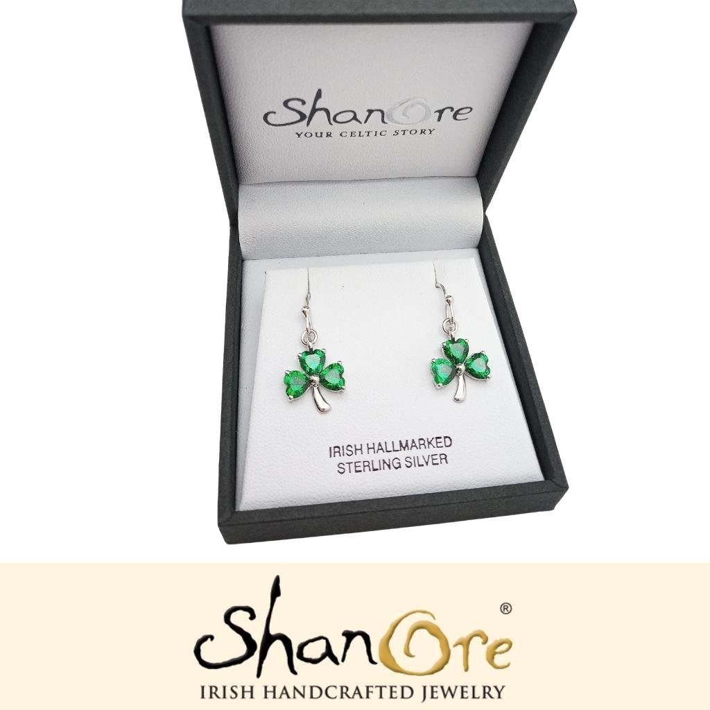Sterling Silver Shamrock Stone Set Earrings