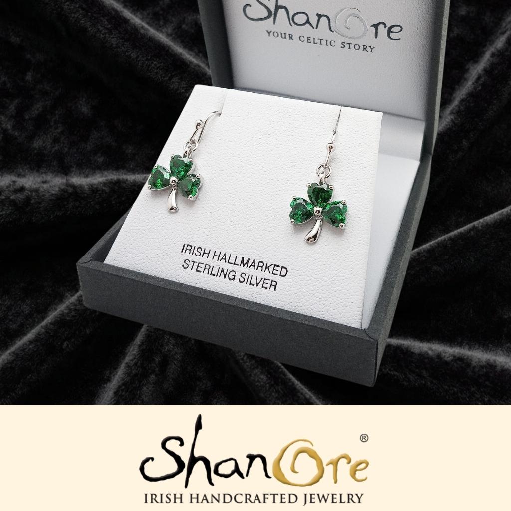 Sterling Silver Shamrock Stone Set Earrings