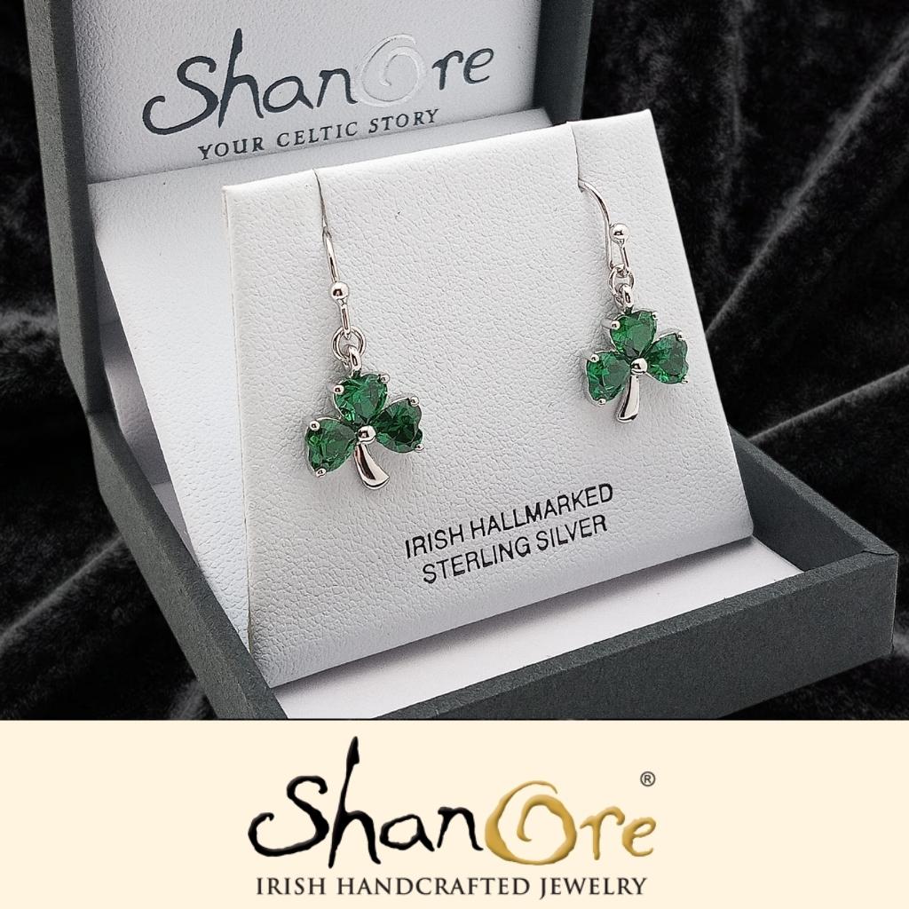 Sterling Silver Shamrock Stone Set Earrings