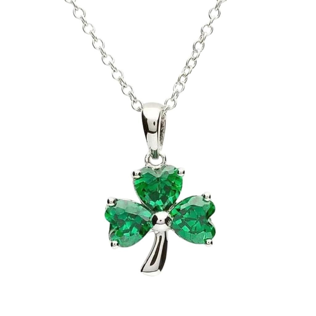 Sterling Silver Shamrock Stone Set Necklace