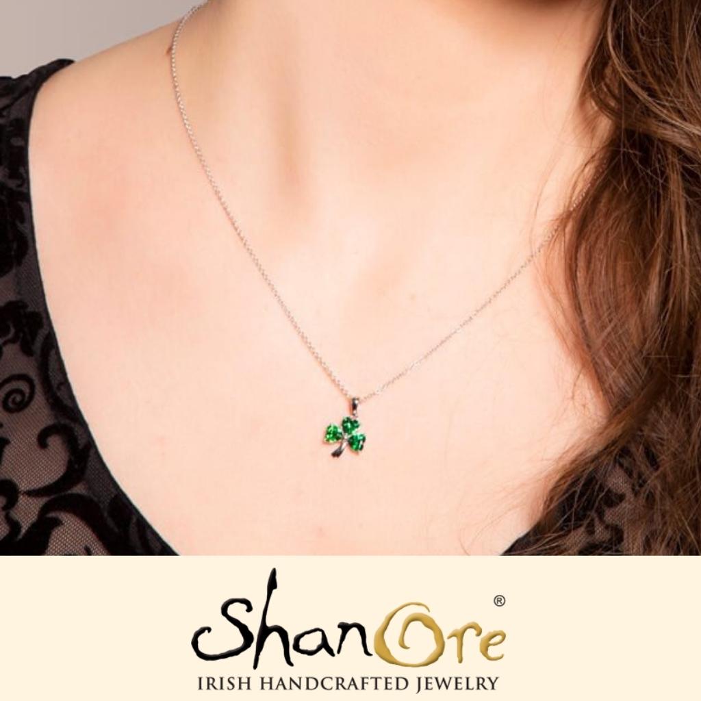 Sterling Silver Shamrock Stone Set Necklace
