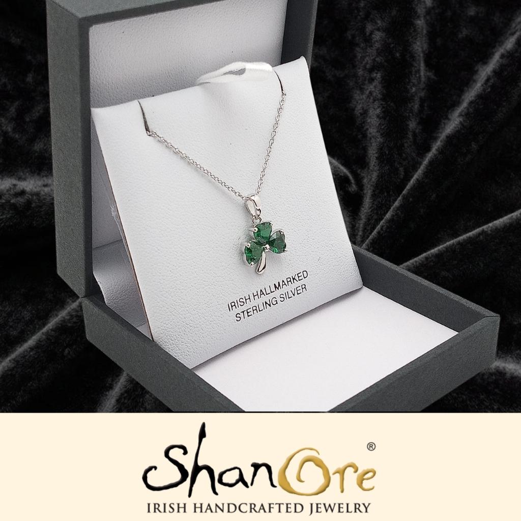 Sterling Silver Shamrock Stone Set Necklace