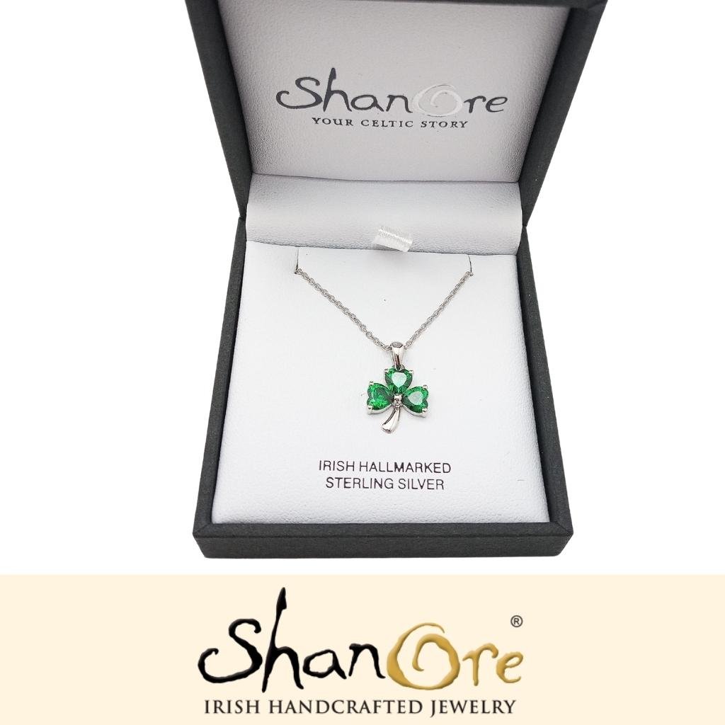 Sterling Silver Shamrock Stone Set Necklace