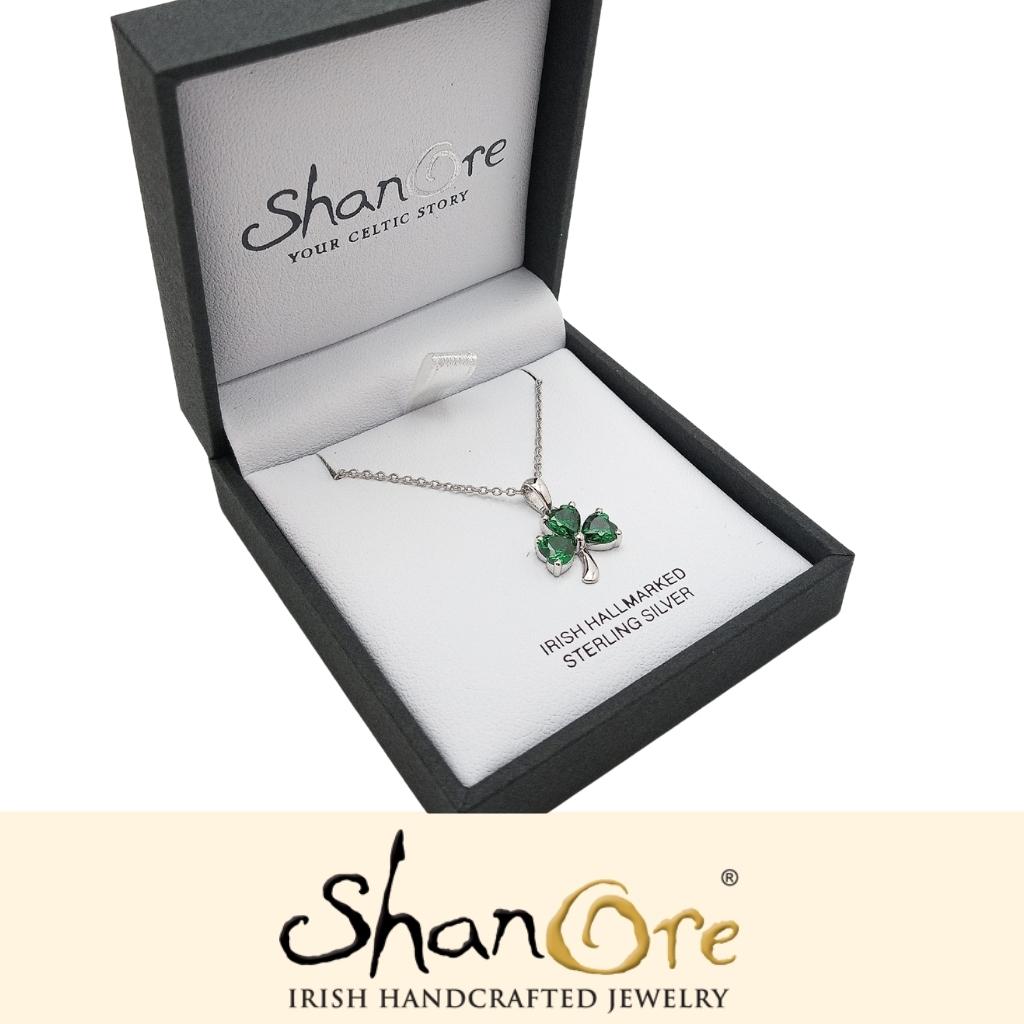 Sterling Silver Shamrock Stone Set Necklace