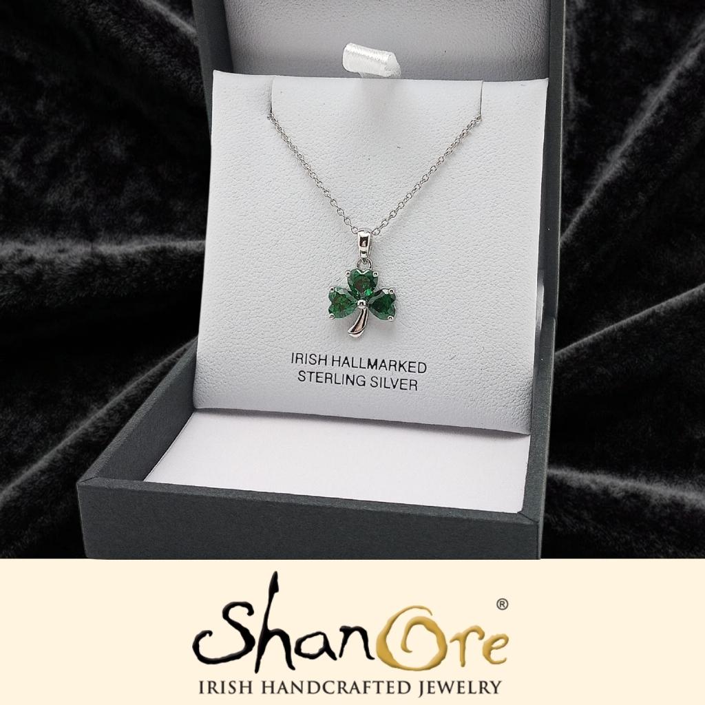 Sterling Silver Shamrock Stone Set Necklace