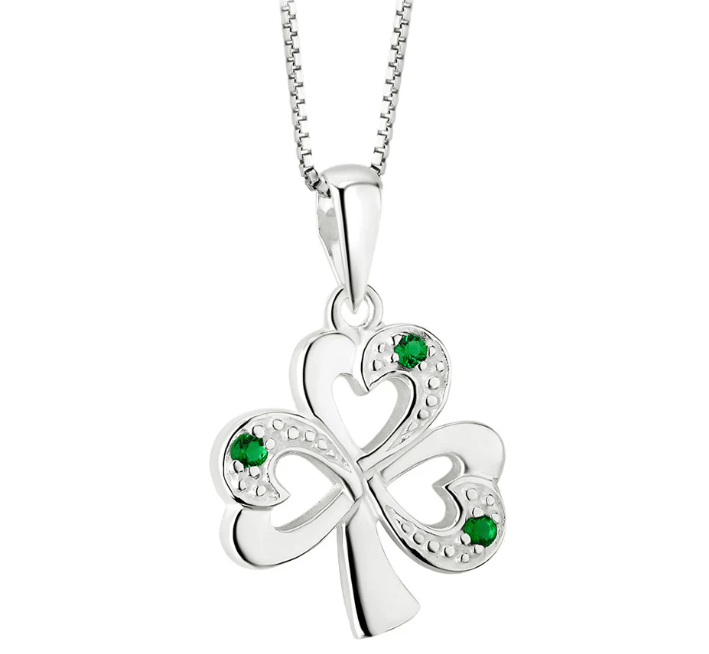 Sterling Silver Simulated Emerald Shamrock Necklace - The Celtic Gift Store - Earrings