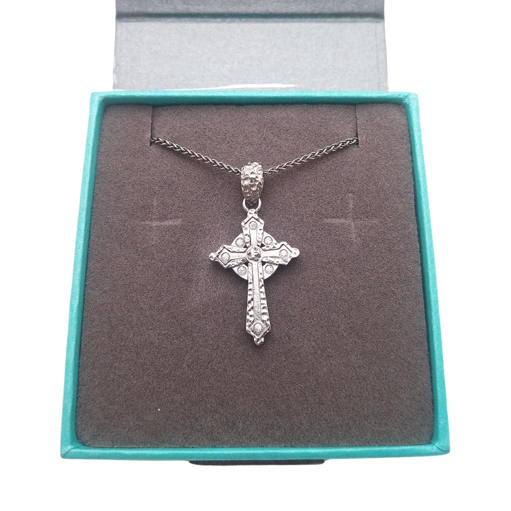 Sterling Silver Textured Celtic Cross Necklace- Small