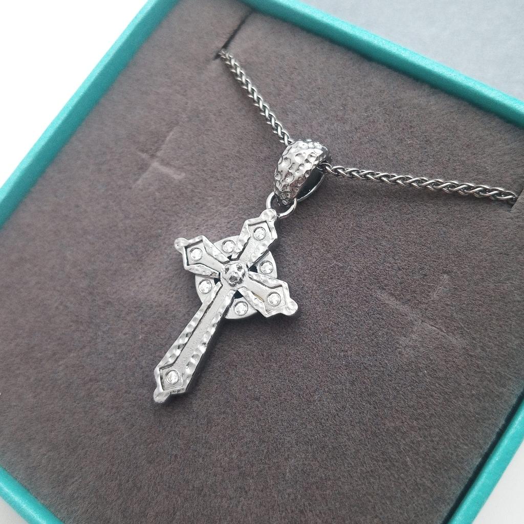 Sterling Silver Textured Celtic Cross Necklace- Small