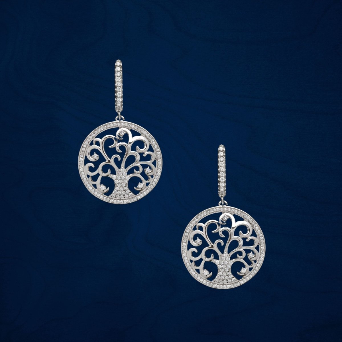 Sterling Silver Tree of Life Drop Earrings with CZ Stones - The Celtic Gift Store - Earrings