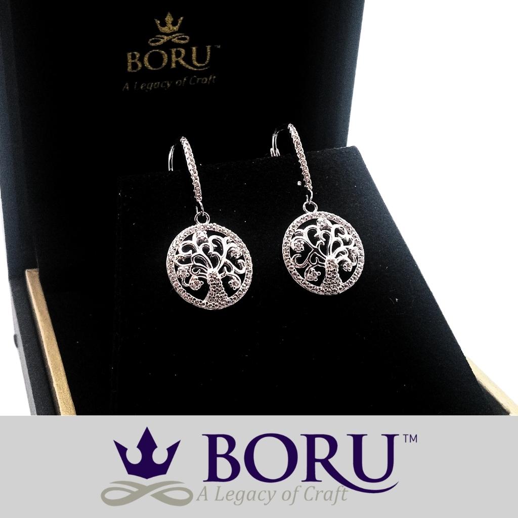 Sterling Silver Tree of Life Drop Earrings with CZ Stones