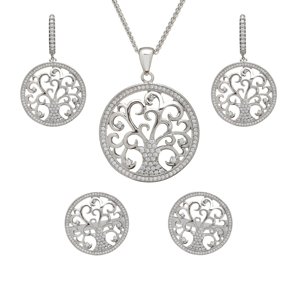 Sterling Silver Tree of Life Drop Earrings with CZ Stones - The Celtic Gift Store - Earrings