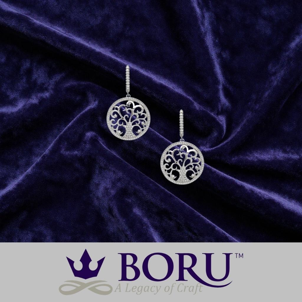 Sterling Silver Tree of Life Drop Earrings with CZ Stones