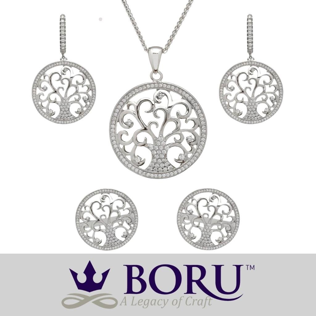 Sterling Silver Tree of Life Drop Earrings with CZ Stones