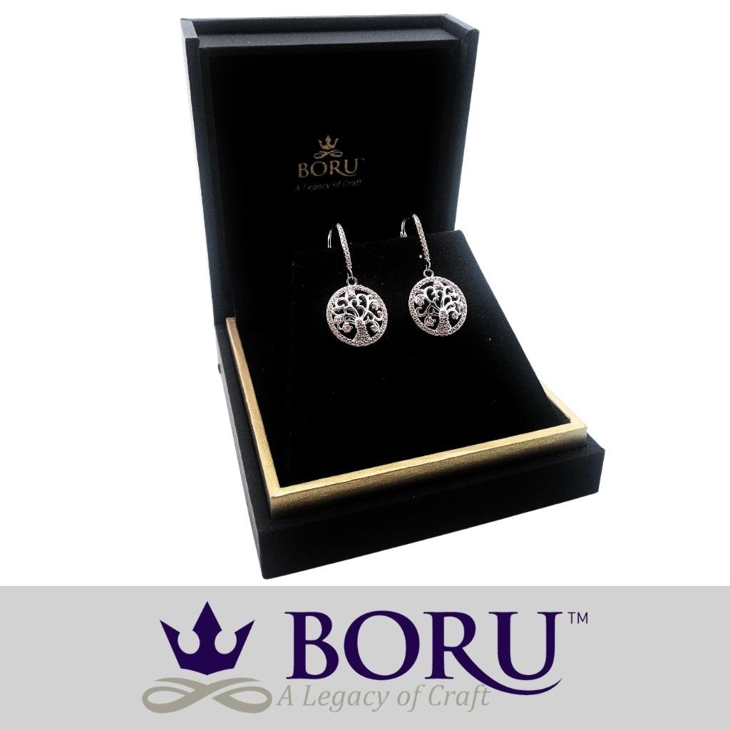 Sterling Silver Tree of Life Drop Earrings with CZ Stones