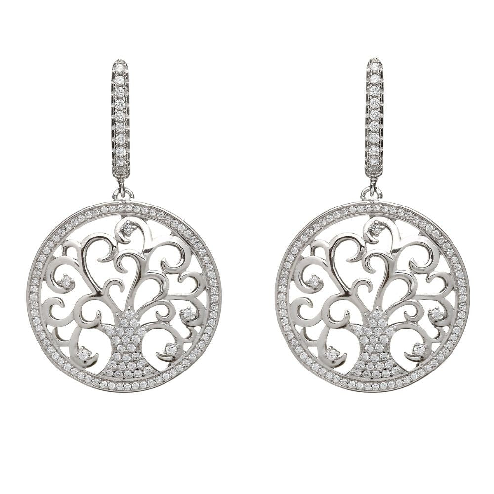 Sterling Silver Tree of Life Drop Earrings with CZ Stones - The Celtic Gift Store - Earrings