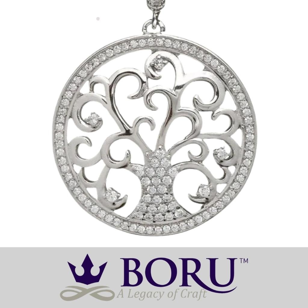 Sterling Silver Tree of Life Drop Earrings with CZ Stones