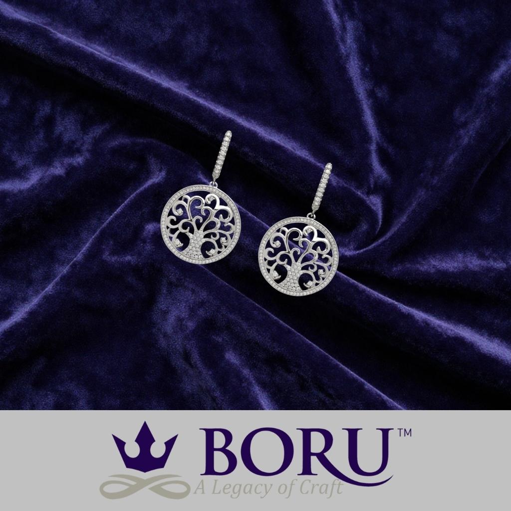Sterling Silver Tree of Life Drop Earrings with CZ Stones