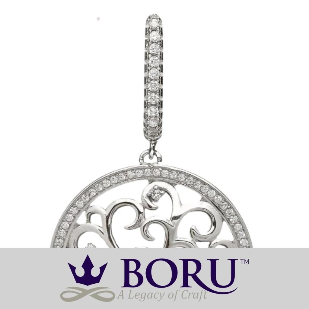 Sterling Silver Tree of Life Drop Earrings with CZ Stones