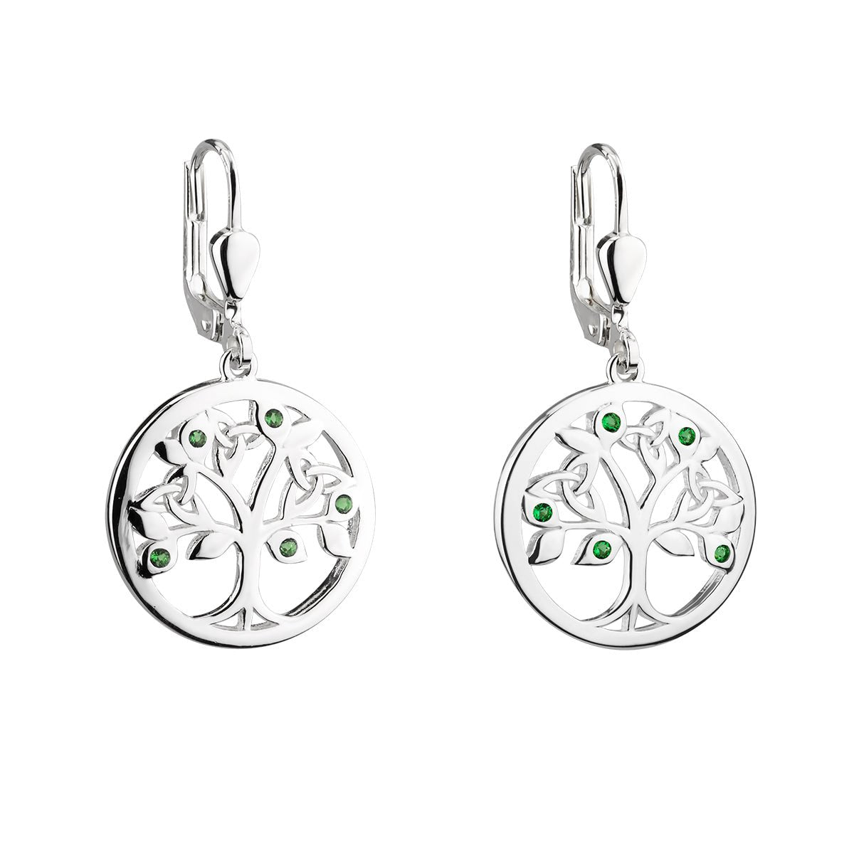 Sterling Silver Tree of Life Earrings with Green Crystals - The Celtic Gift Store - Earrings
