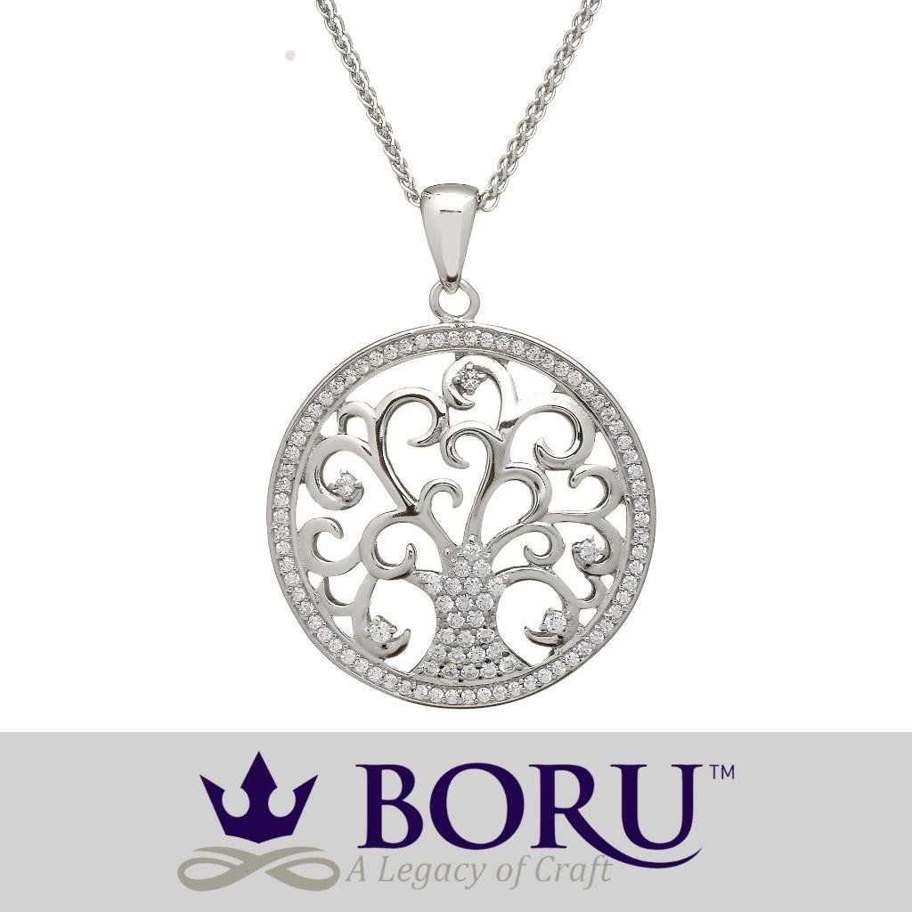 Sterling Silver Tree of Life Necklace with CZ Stones