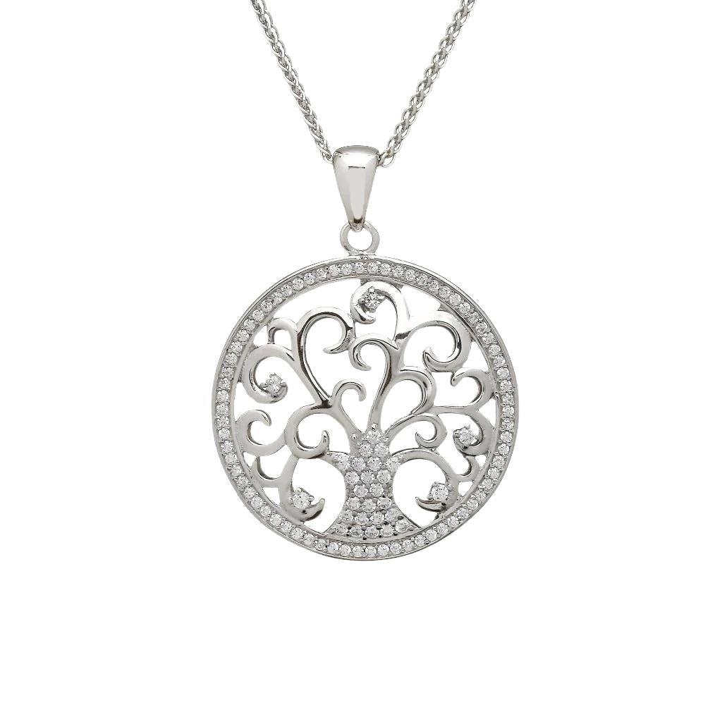 Sterling Silver Tree of Life Necklace with CZ Stones