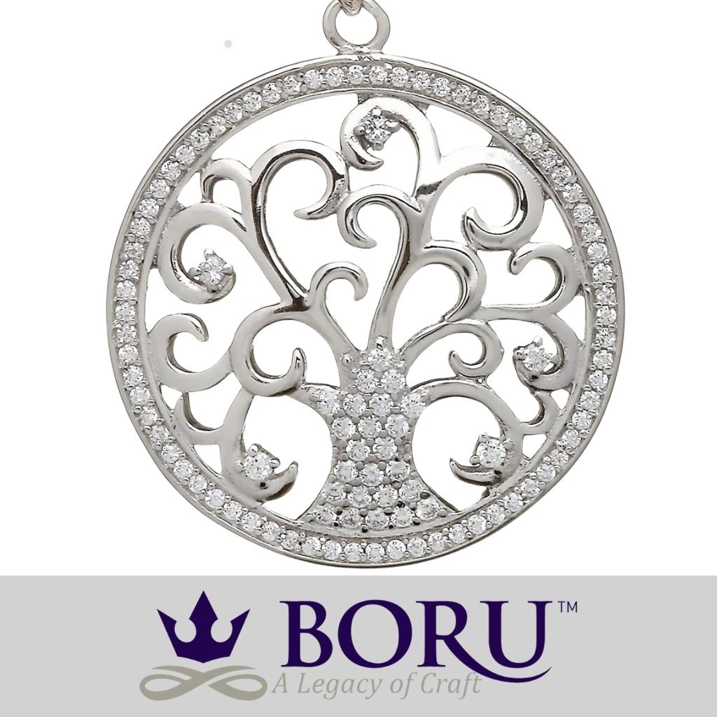 Sterling Silver Tree of Life Necklace with CZ Stones