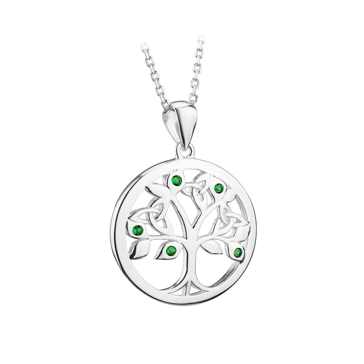 Sterling Silver Tree of Life Necklace with Green Crystals - The Celtic Gift Store - Necklaces