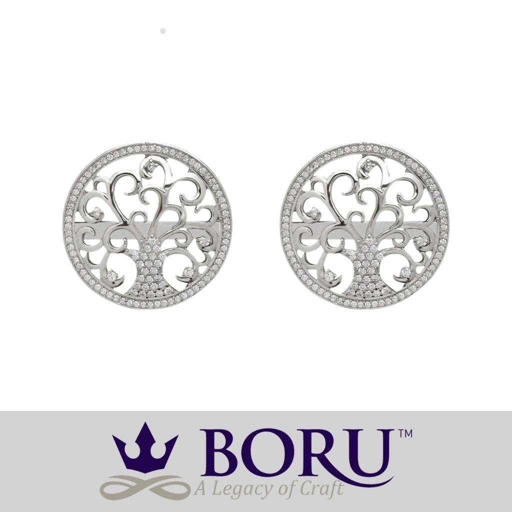 Sterling Silver Tree of Life Stud Earrings with CZ Stones
