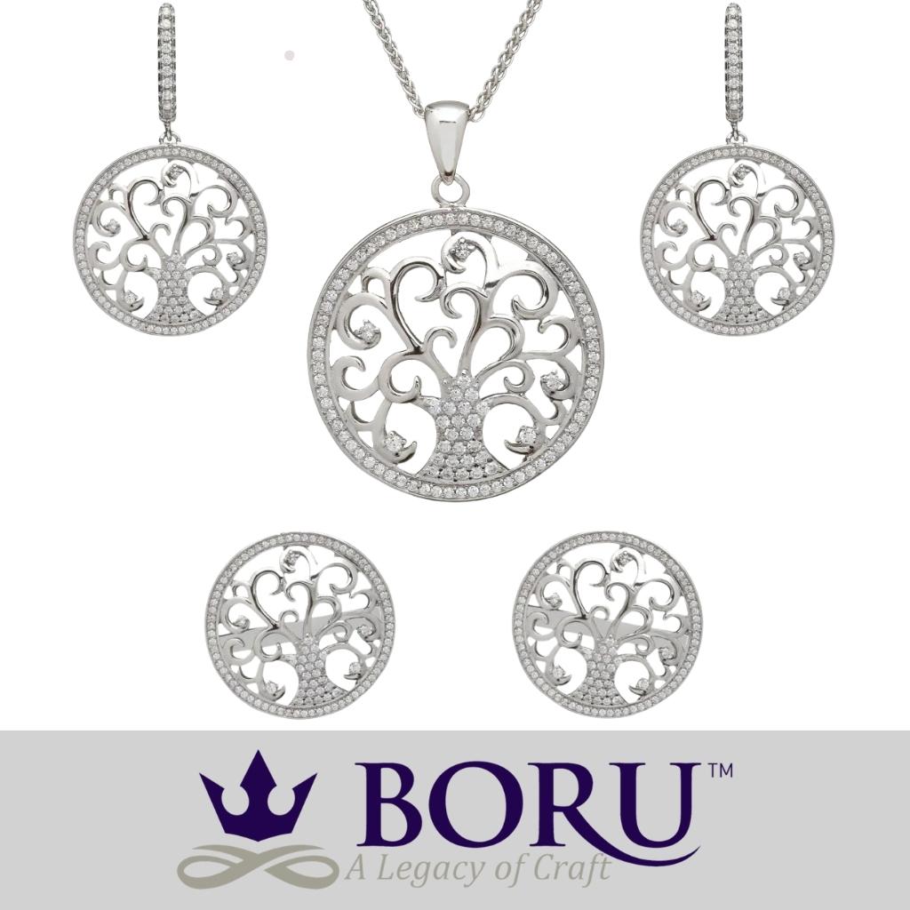 Sterling Silver Tree of Life Stud Earrings with CZ Stones