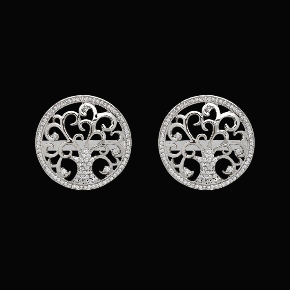 Sterling Silver Tree of Life Stud Earrings with CZ Stones