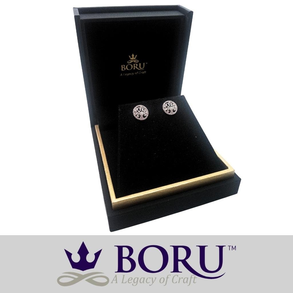 Sterling Silver Tree of Life Stud Earrings with CZ Stones