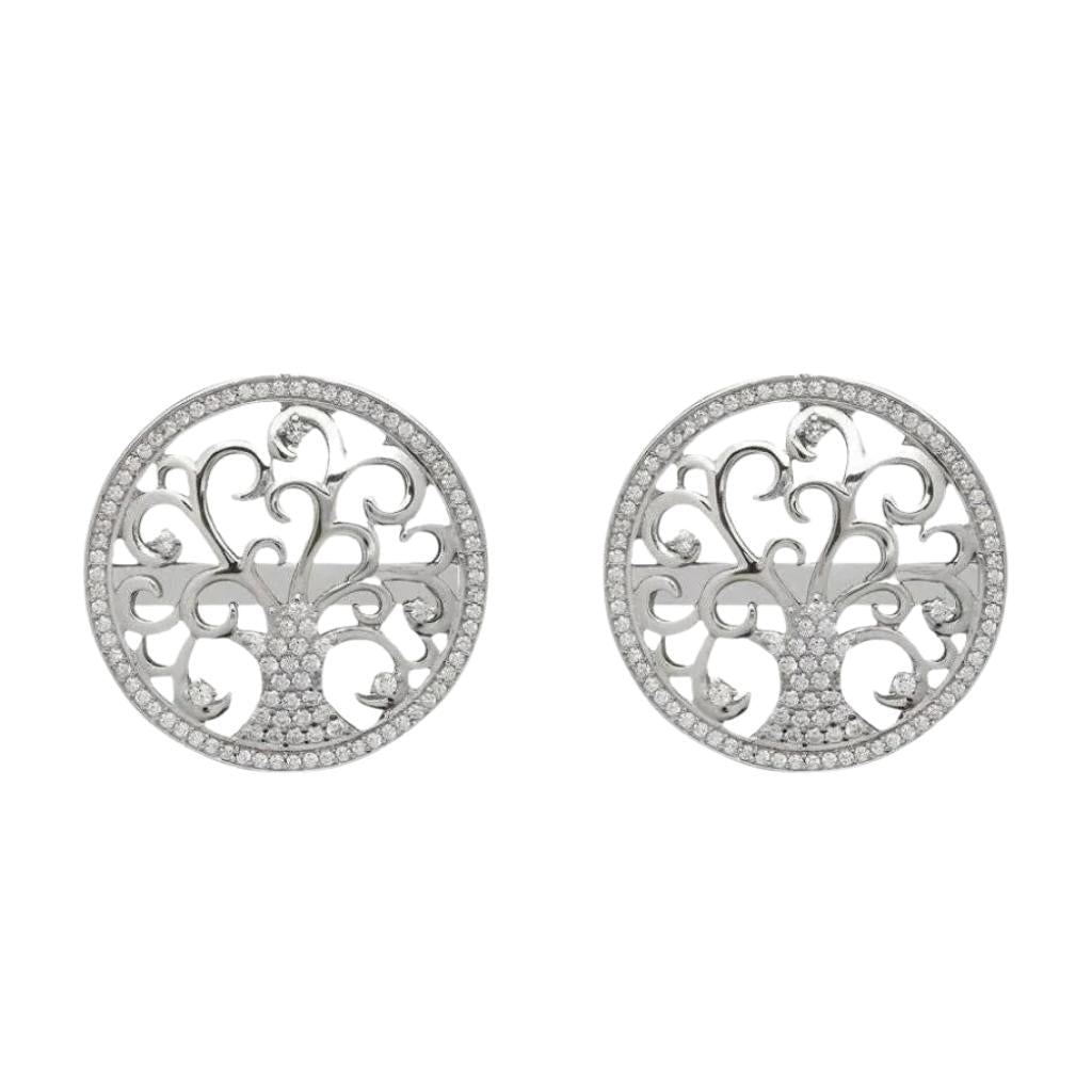 Sterling Silver Tree of Life Stud Earrings with CZ Stones