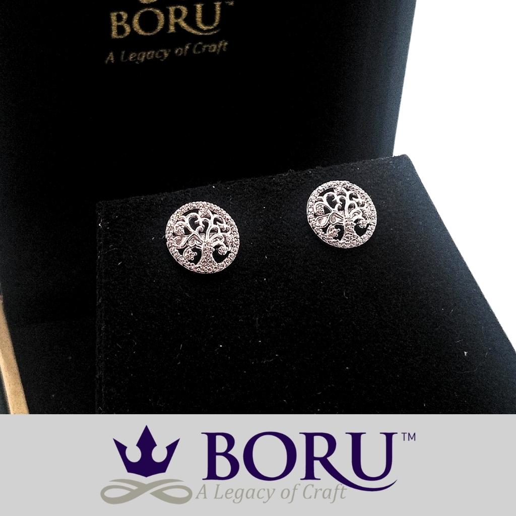 Sterling Silver Tree of Life Stud Earrings with CZ Stones