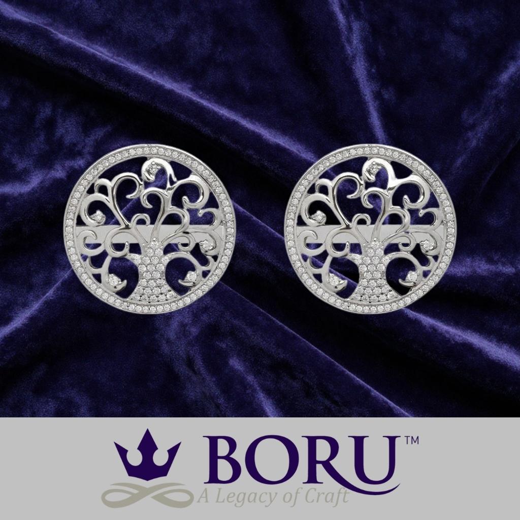 Sterling Silver Tree of Life Stud Earrings with CZ Stones