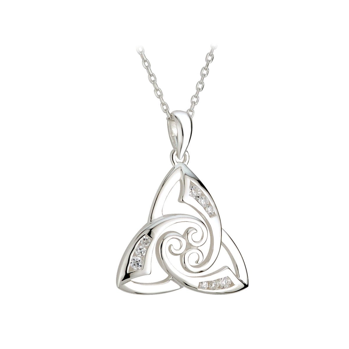 Sterling Silver Trinity Knot and Celtic Spiral Necklace with CZ - The Celtic Gift Store - Necklaces
