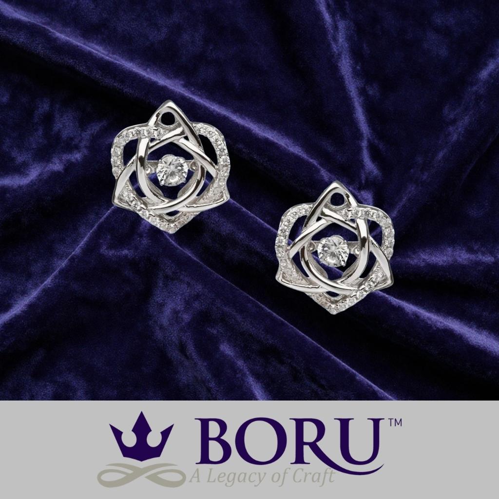 Sterling Silver Trinity Knot and Heart Dancing Stone Earrings