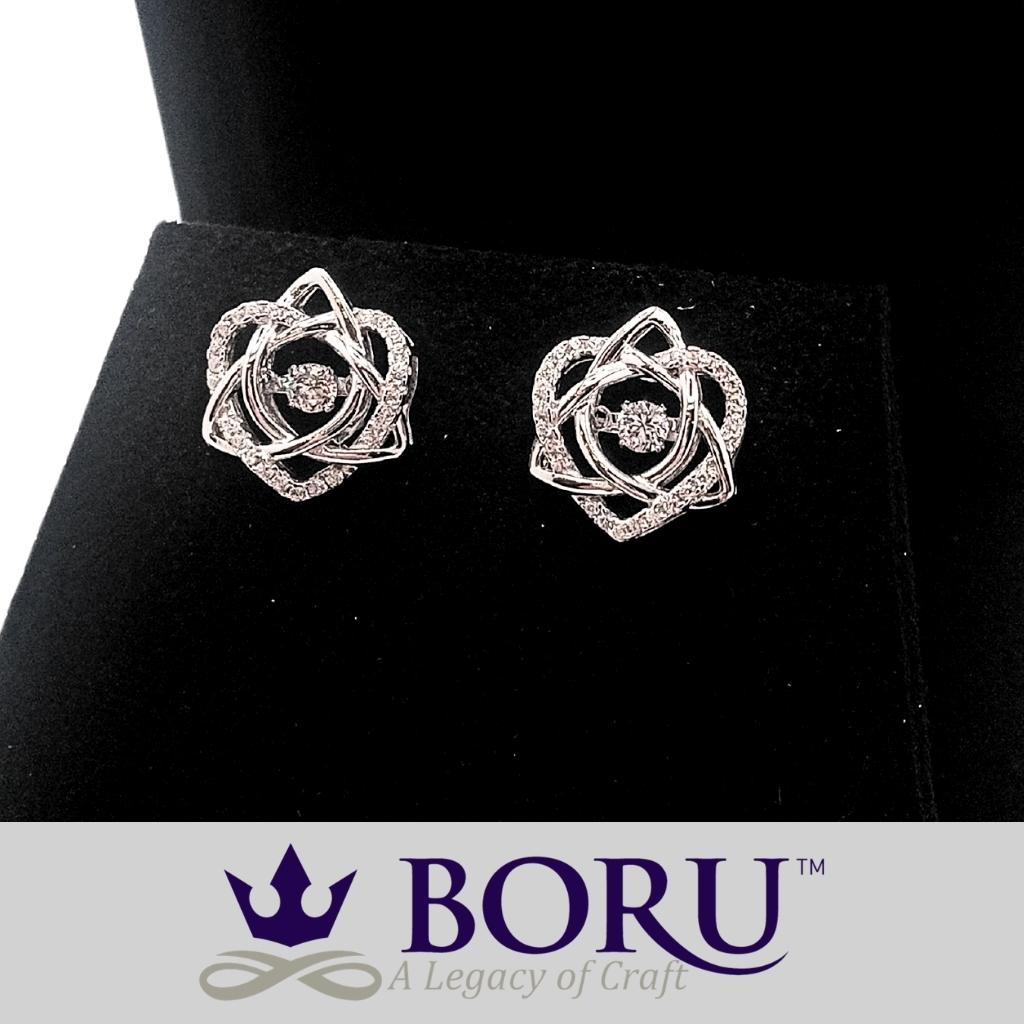Sterling Silver Trinity Knot and Heart Dancing Stone Earrings