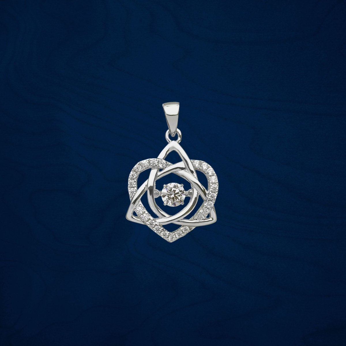 Sterling Silver Trinity Knot and Heart Dancing Stone Necklace - The Celtic Gift Store - Necklaces