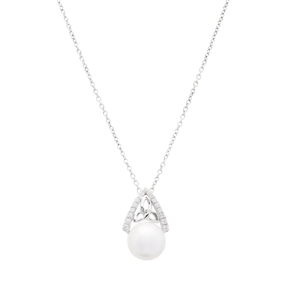 Sterling Silver Trinity Knot Capped Pearl Necklace