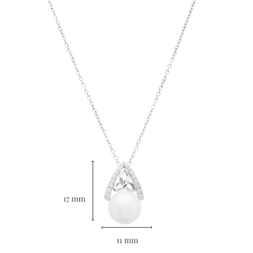 Sterling Silver Trinity Knot Capped Pearl Necklace