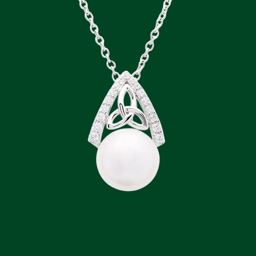 Sterling Silver Trinity Knot Capped Pearl Necklace