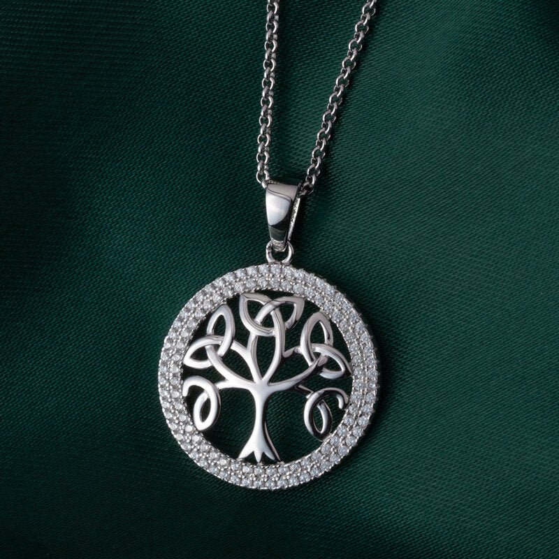 Sterling Silver Trinity Knot Tree of Life CZ Necklace - The Celtic Gift Store - Necklaces