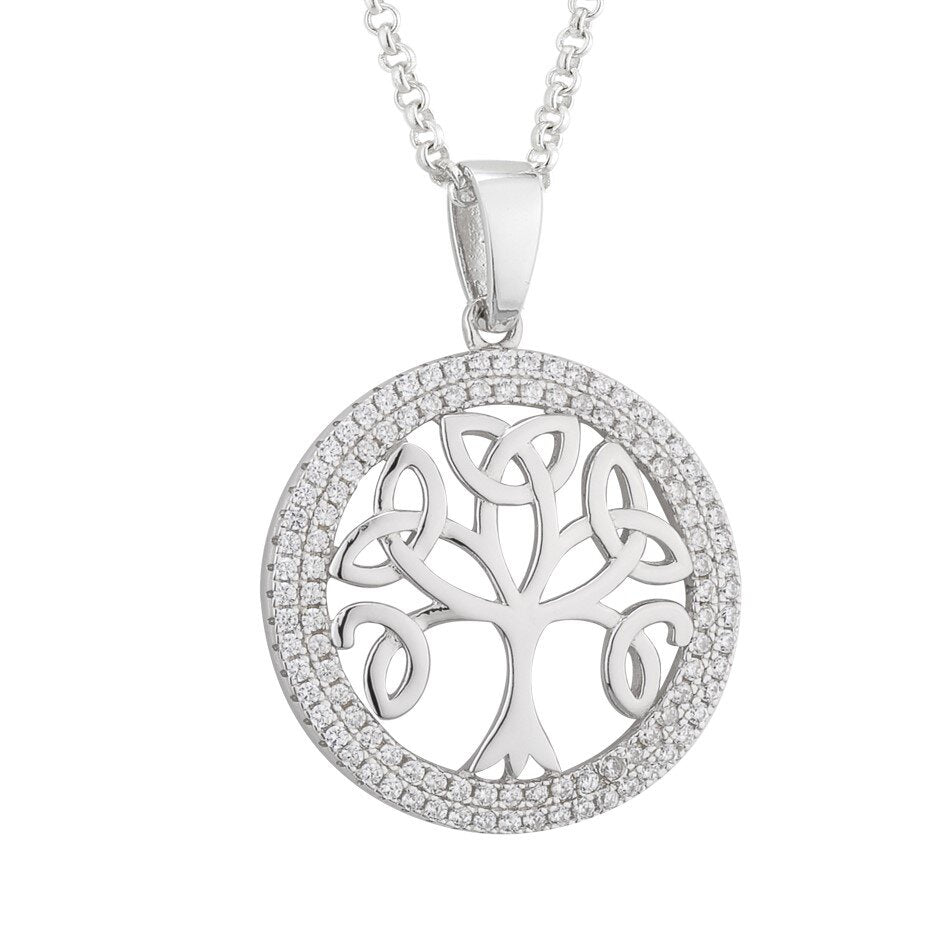 Sterling Silver Trinity Knot Tree of Life CZ Necklace - The Celtic Gift Store - Necklaces